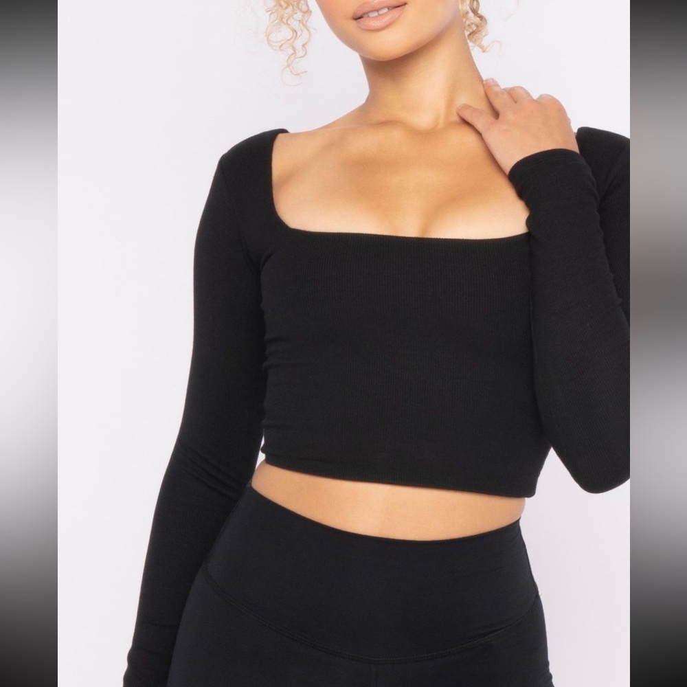 Parallel Apparel Rib Square Neck Long Sleeve Top